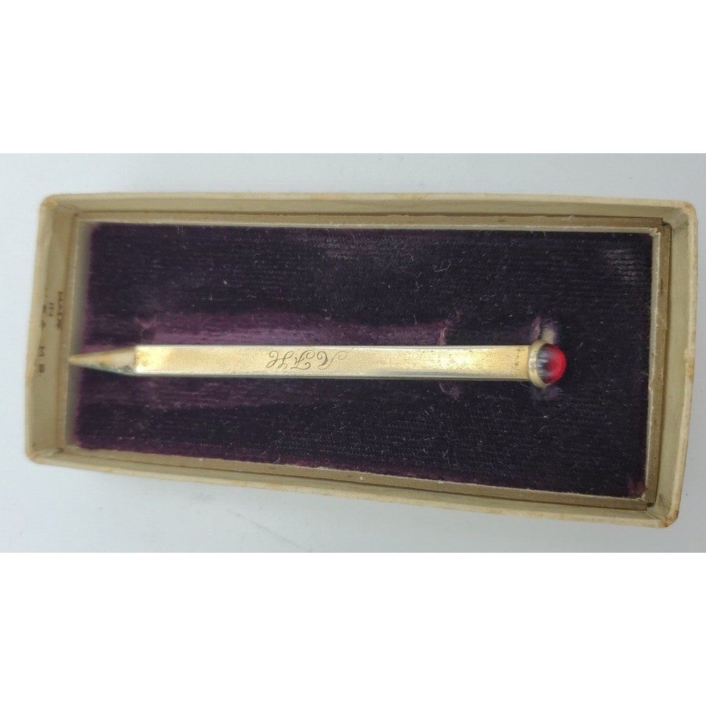 Mechanical Pencil Tie Clip Anson Red Stone Vintage with Original Box READ
